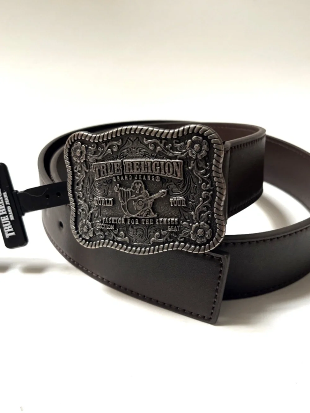 NWT True Religion Brown Belt Sz 36 Western Cowboy Gunmetal Buckle 42